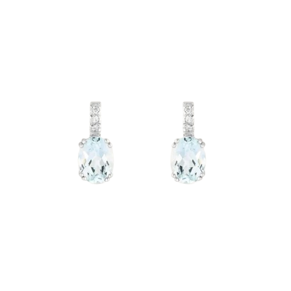 Orecchini a lobo in oro bianco 18KT con acquamarina ovale e diamanti Stroili 1274131