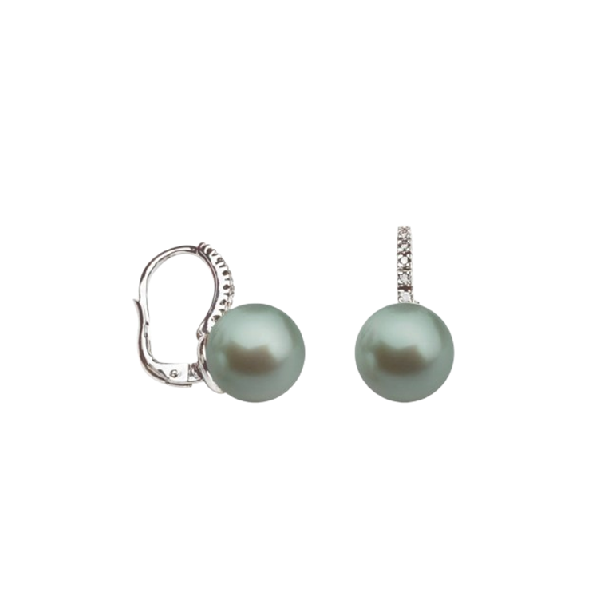 Orecchini in oro bianco 18KT con Perle South Sea Nere 10–11 mm e diamanti Genesia OE364BT